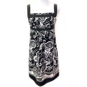 Loft 0 Black Paisley Sheath Dress Pleated Oversize Summer Preppy 00's